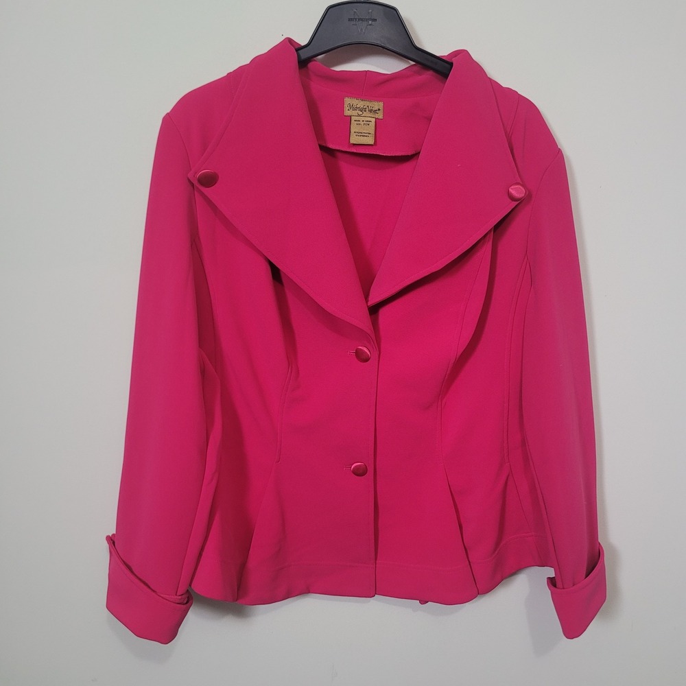 Midnight Velvet 20W Blazer Womens Hot Pink Shawl Collar Peplum Jacket Fuchsia